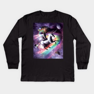 Space Cat Riding Unicorn - Laser, Tacos And Rainbow Kids Long Sleeve T-Shirt